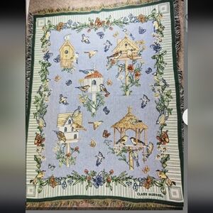 RARE! CLAIRE MURRAY VTG Floral Birds Colorful Cotton Cottagecore Throw Blanket